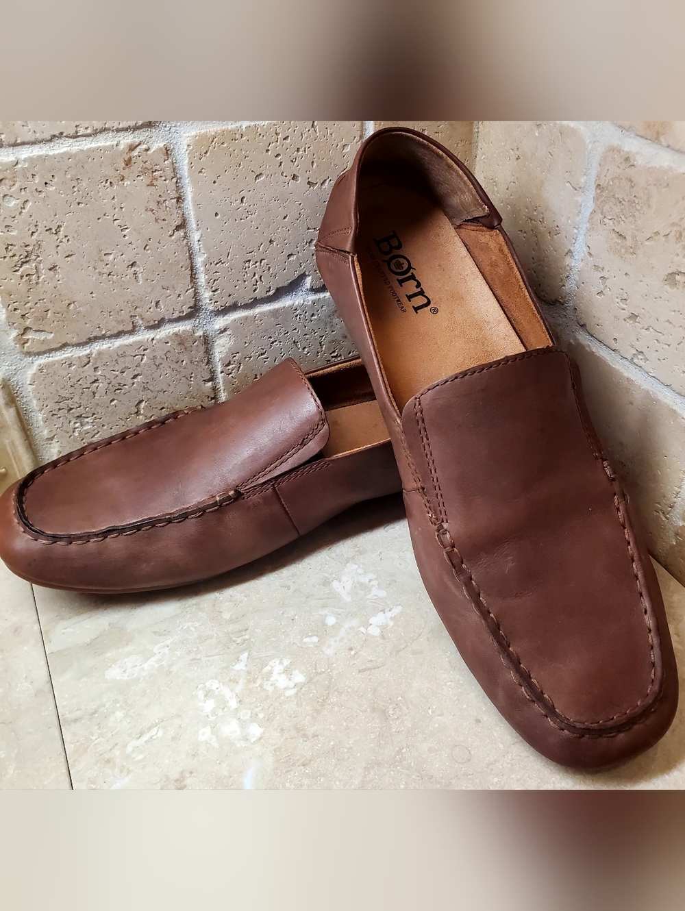 Born Marcel Men's Tan Leather Moc Toe Slip-On Loafers Size 12 - Picture 11 of 11